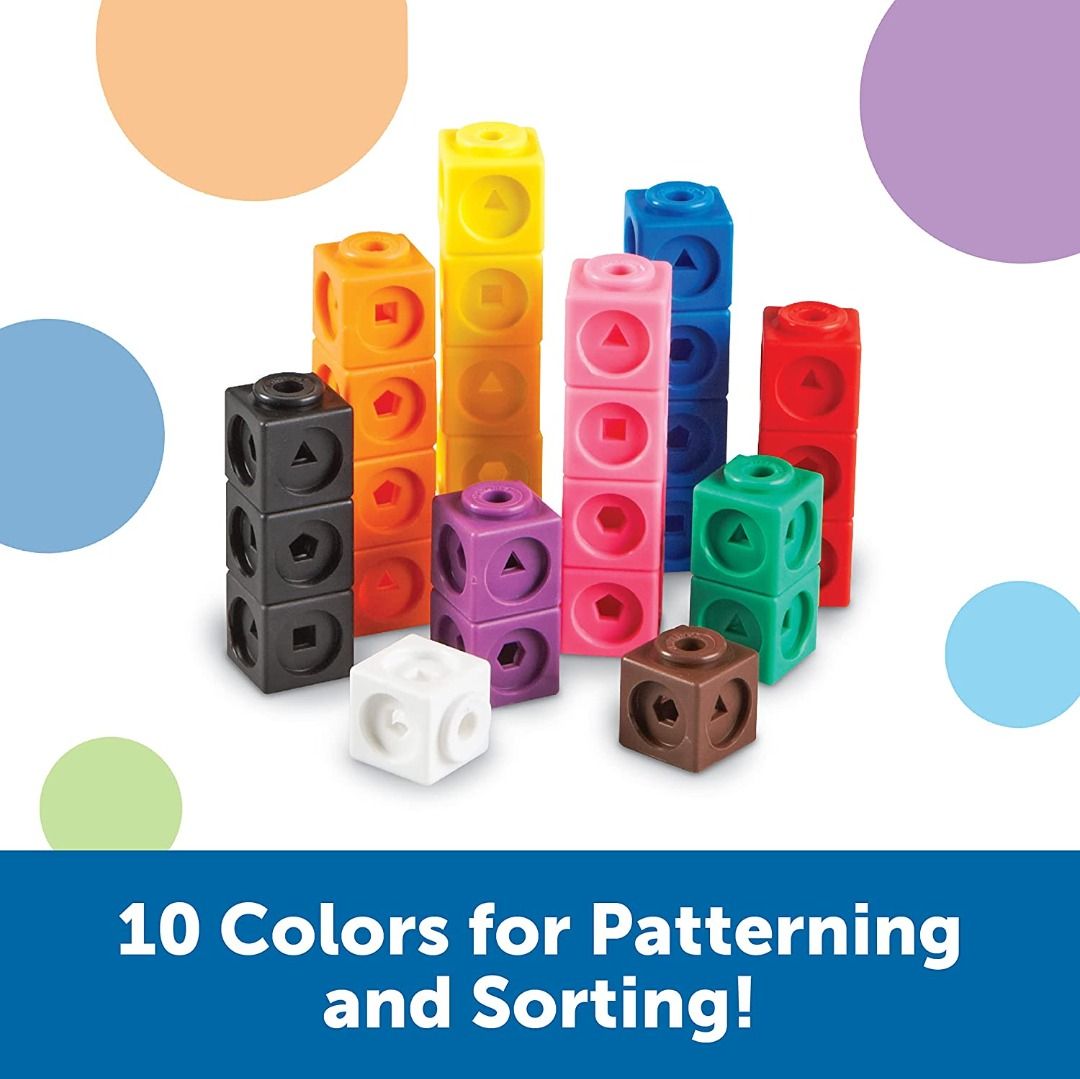 Learning Resources Mathlink Cubes-100 (Category: Educational & Learning Toys) located in Singapore. Submitted by youareback (Listing ID 1243858539, Image 6). Description: About this item Great for counting to 100 by ones and tens, grouping, and one-to-one correspondence Help students master math skills for academic success Cubes link together on all sides of each cube with geometric shape cutouts for more complex patterning activities MathLink Cu