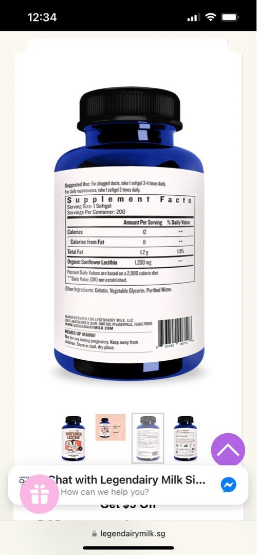 Legendairy Milk Sunflower Lecithin for clogged ducts Organic Lactation Blend 200 caps each