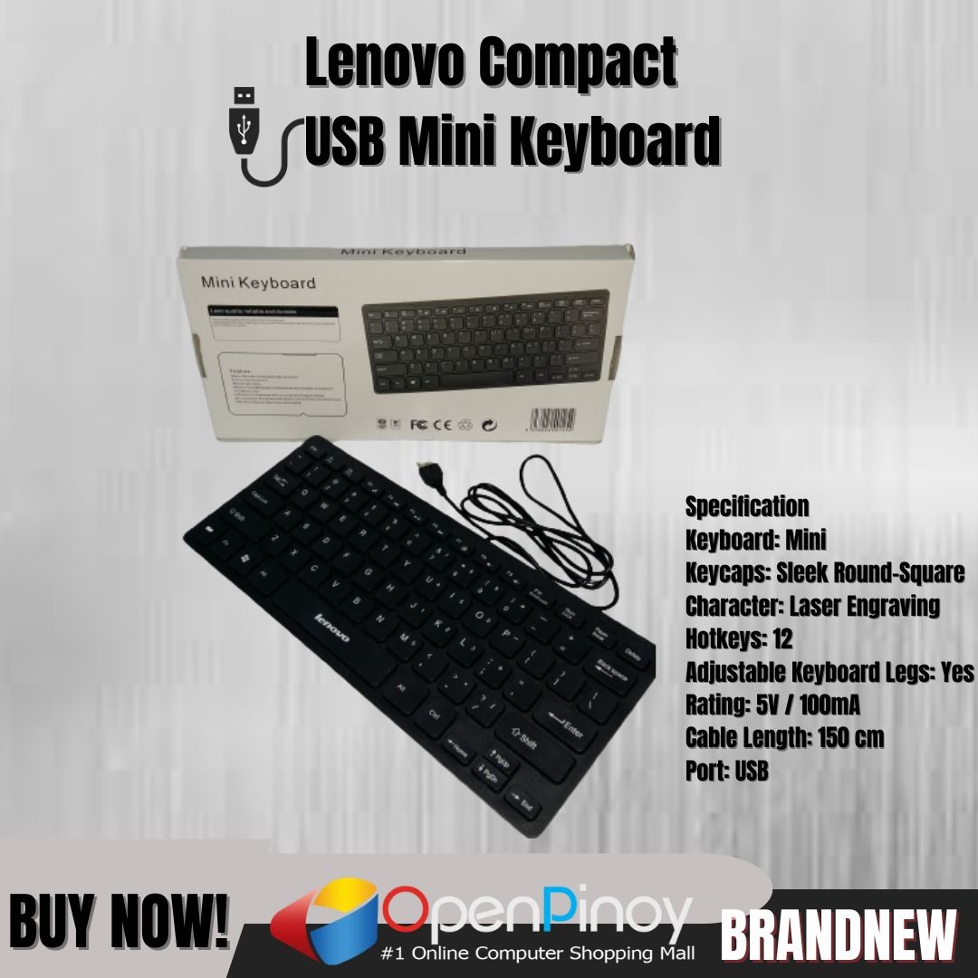 Lenovo Compact USB Mini Keyboard (Category: Computer Keyboard) located in San Juan City. Submitted by bryan_01 (Listing ID 1243788226, Image 2). Description: 📌 PLEASE READ FOR DETAILS: Condition: BRAND NEW 𝓢𝓹𝓮𝓬𝓲𝓯𝓲𝓬𝓪𝓽𝓲𝓸𝓷𝓼: ☑️Keyboard: Mini ☑️Keycaps: Sleek Round-Square ☑️Character: Laser Engraving ☑️Hotkeys: 12 ☑️Adjustable Keyboard Legs: Yes ☑️Rating: 5V / 100mA ☑️Cable Length: 150 cm ☑️Port: USB 👉 Our products Guarantee always 💯