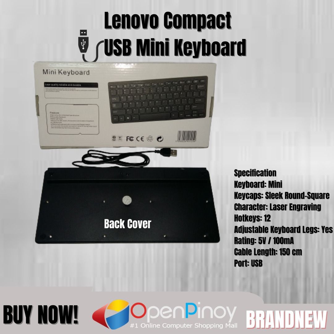 Lenovo Compact USB Mini Keyboard (Category: Computer Keyboard) located in San Juan City. Submitted by bryan_01 (Listing ID 1243788226, Image 3). Description: 📌 PLEASE READ FOR DETAILS: Condition: BRAND NEW 𝓢𝓹𝓮𝓬𝓲𝓯𝓲𝓬𝓪𝓽𝓲𝓸𝓷𝓼: ☑️Keyboard: Mini ☑️Keycaps: Sleek Round-Square ☑️Character: Laser Engraving ☑️Hotkeys: 12 ☑️Adjustable Keyboard Legs: Yes ☑️Rating: 5V / 100mA ☑️Cable Length: 150 cm ☑️Port: USB 👉 Our products Guarantee always 💯