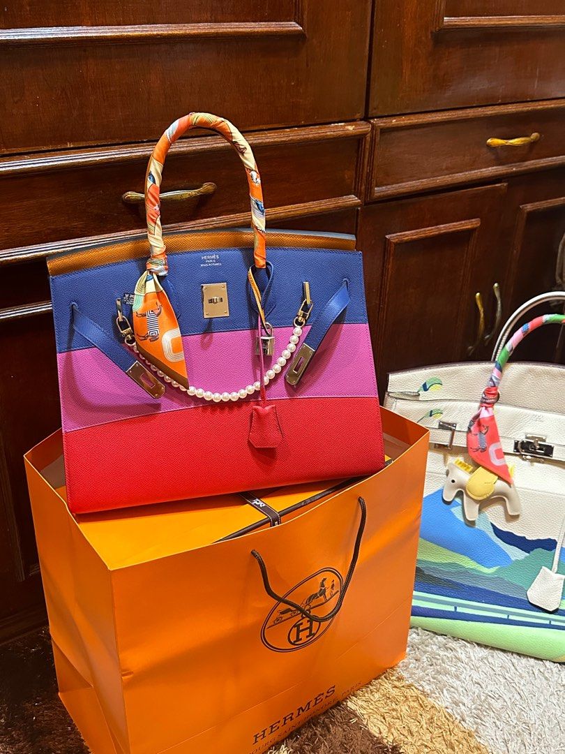 Hermes Sellier Birkin Bag 35cm Sunset Rainbow Epsom Palladium Hardware