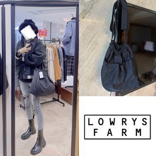 極新原價破千）lowrys farm 黑色綁帶尼龍斜背包 大容量多口袋