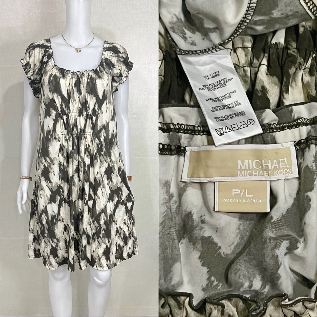 Michael Michael Kors Camo-Print Peasant Dress