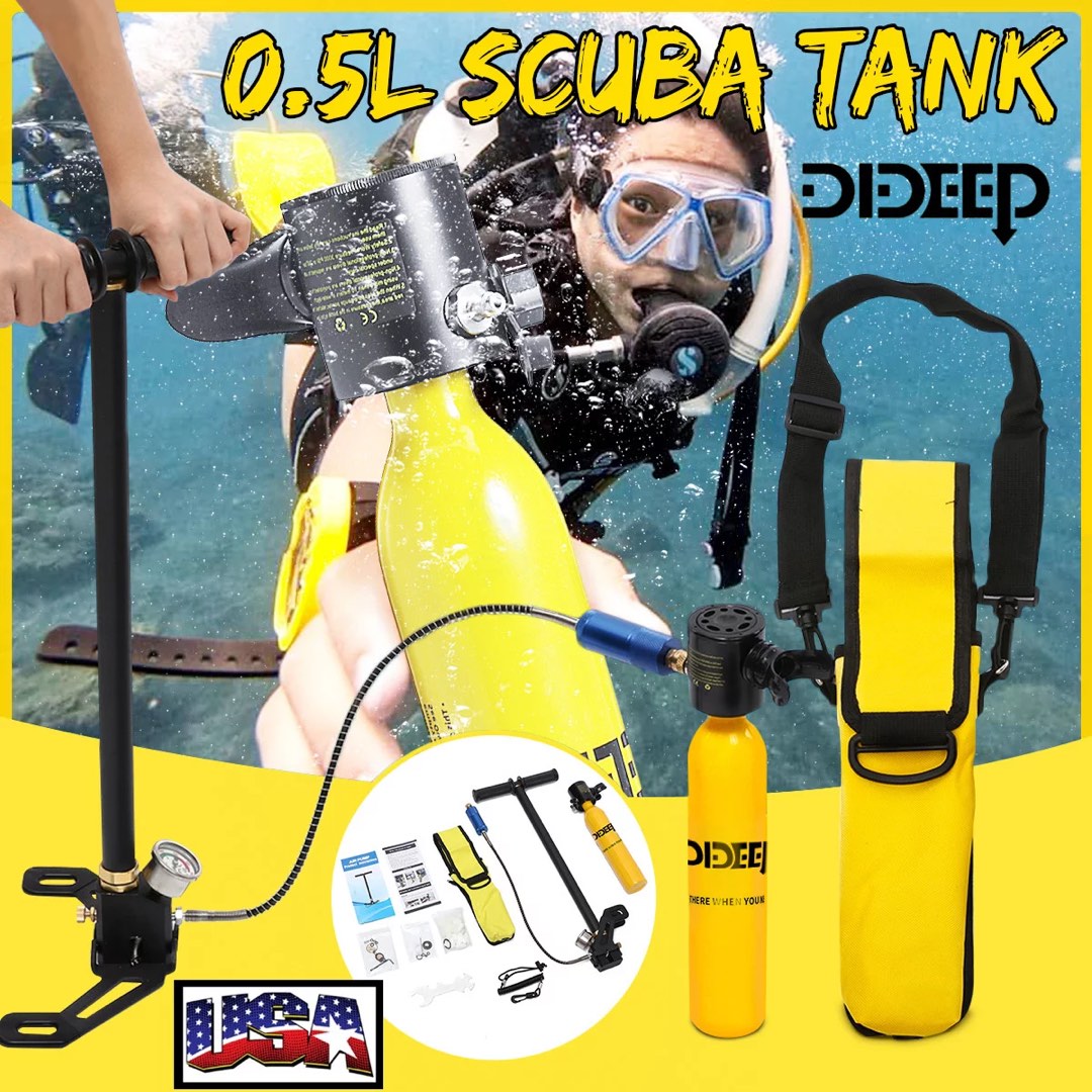 Mini SCUBA Tank Diving Oxygen Reserve DIDEEP 0.5L Air Hand Pump Dive