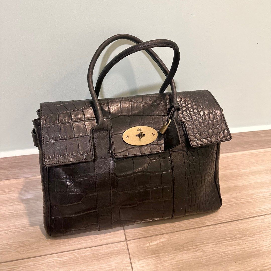 Mulberry Bayswater Black Crocodile Embossed Handbag