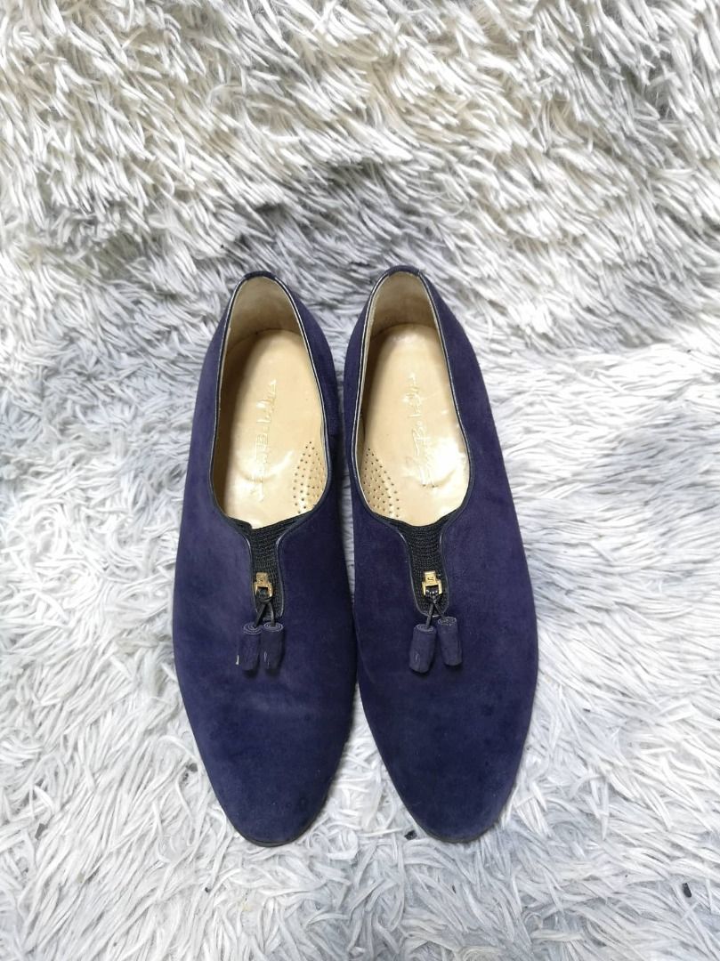 Navy Blue Suede Leather Flat Shoes Women s Fashion Footwear Flats Sandals on Carousell