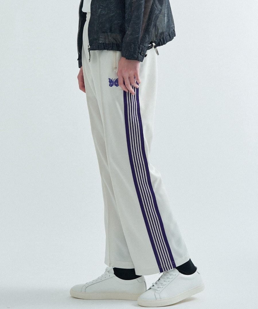 NEEDLES 23SS TRACK PANT - POLY SMOOTH 米白紫直筒, 他的時尚, 褲子