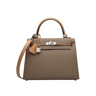 Hermes Kelly Sellier Tricolor Size 25 Etoupe/Halzan/Biscuit Epsom