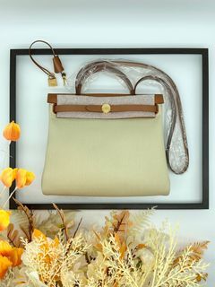 Hermes Herbag 31cm Fauve & Beton Vache Hunter and Toile Gold Hardware