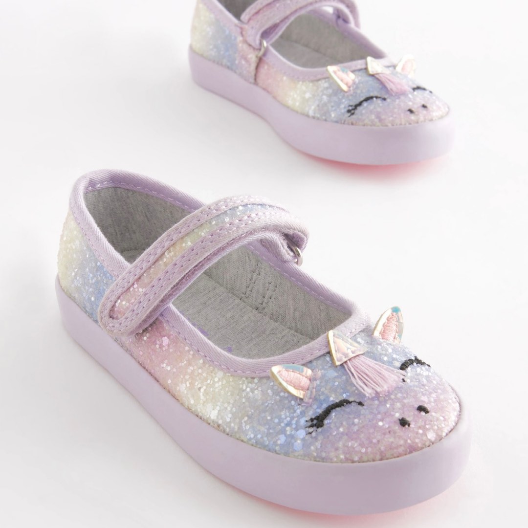 BNWT NEXT UK Wide Fit Glitter Unicorn Toddler Girl Mary Jane Shoes Wide Fit