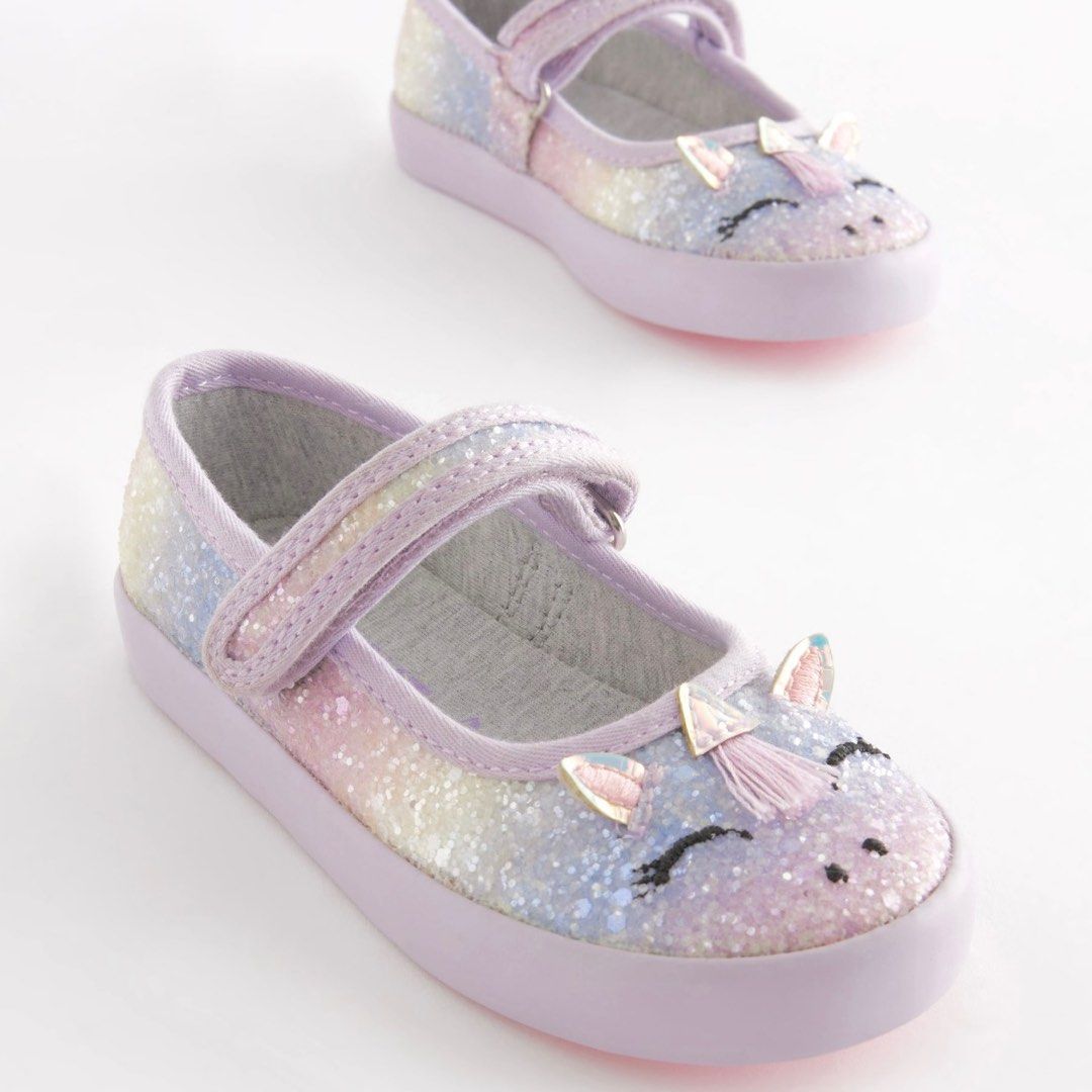 BNWT NEXT UK Wide Fit Glitter Unicorn Toddler Girl Mary Jane Shoes Wide Fit