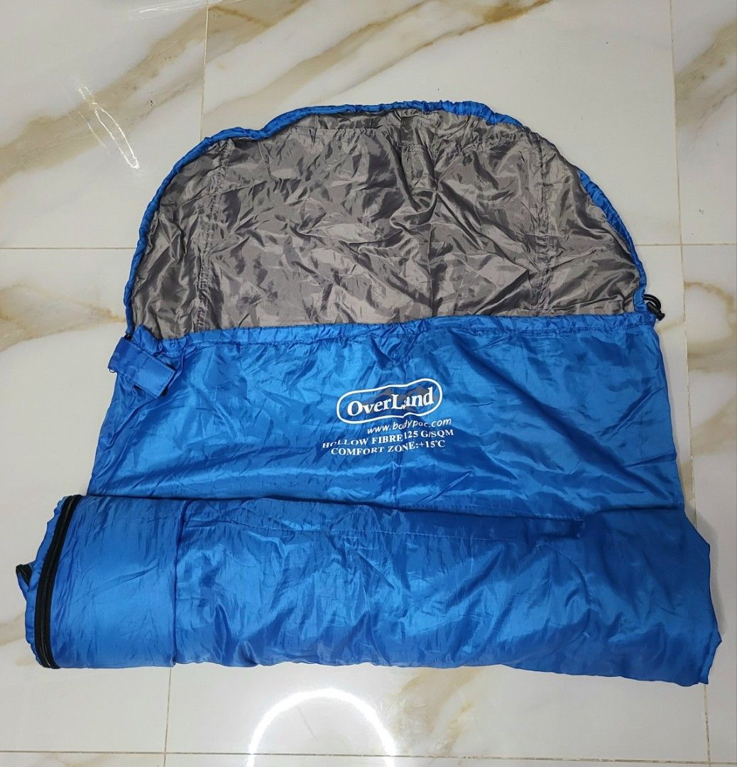 Overland full body sleeping bag, with zip and head cover, Sports