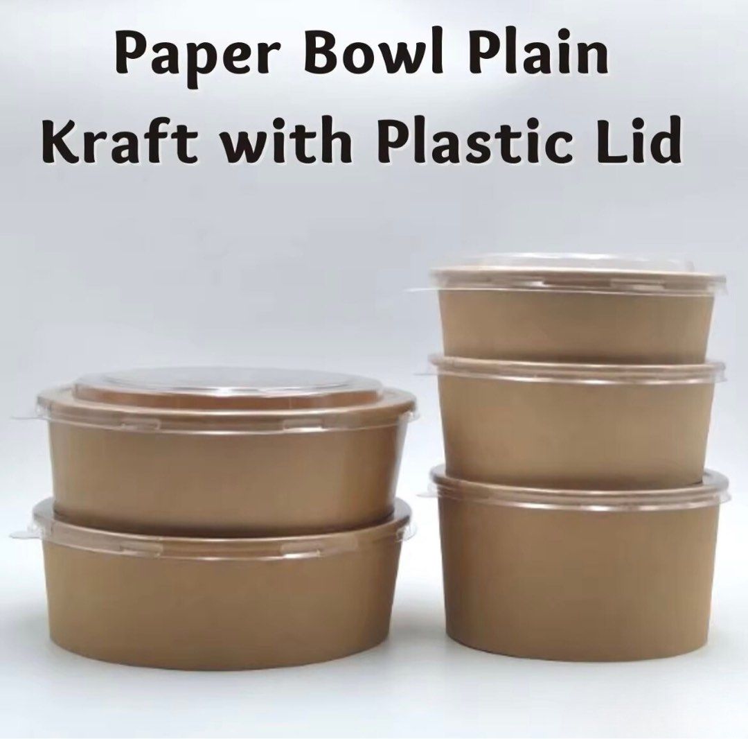 Paper Bowl Plain Kraft with Plastic Lid 20pcs 750ml on Carousell