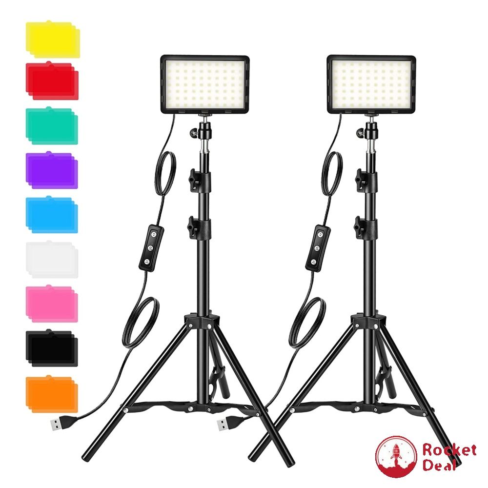 Photography Video Lighting Kit, LED Studio Streaming Lights W/70 Beads & Color  Filter for Camera Photo Desktop Video Recording Filming Computer Conference  Game Stream  TikTok Portrait Shooting (Black), Photography,  Photography Accessories