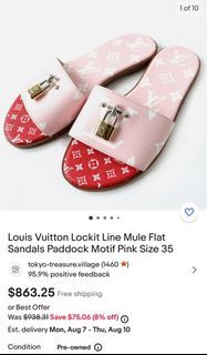 Louis Vuitton Lockit Line Mule Flat Sandals Paddock Motif Pink