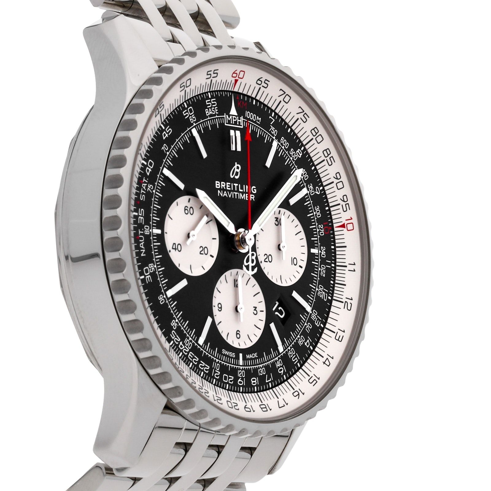 Breitling Navitimer B01 Chronograph 46 Stainless Steel 46mm Black Dial  Steel Bracelet AB0127211B1A1 - BRAND NEW