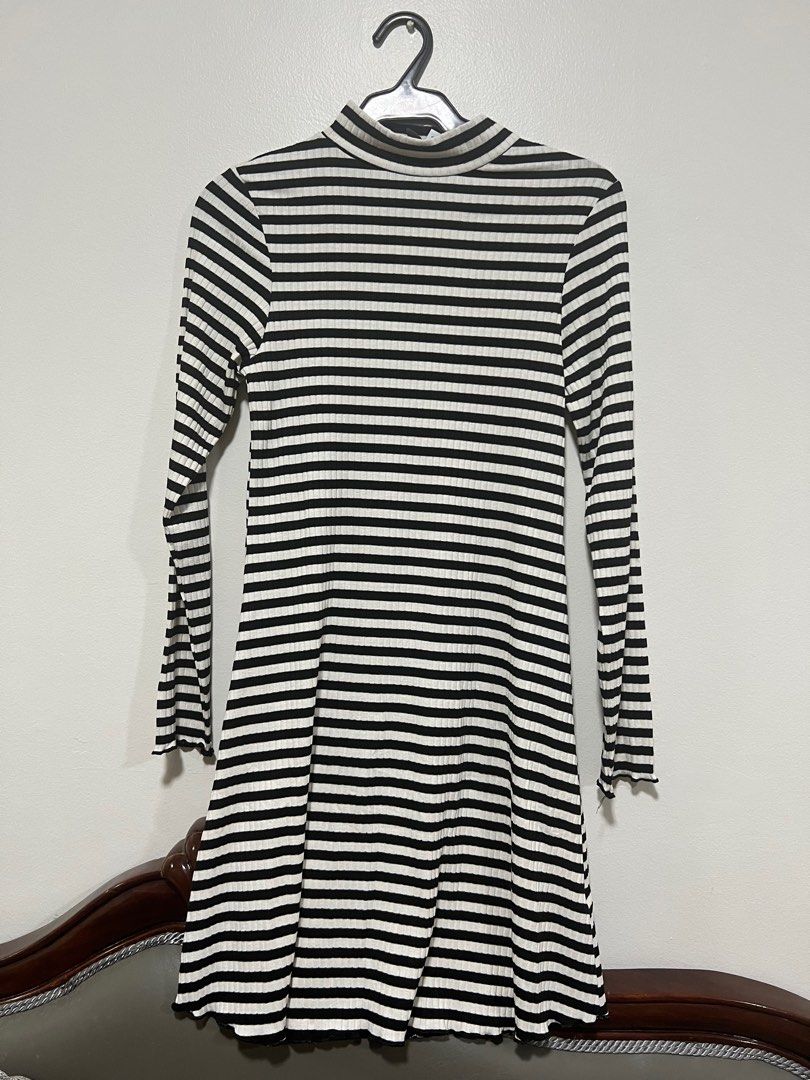 Primark Stripes Black and White Ribbed Long Sleeve Dress