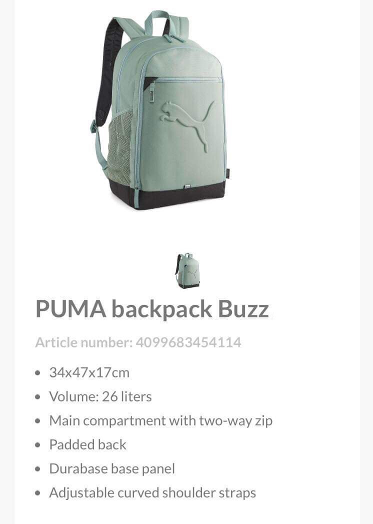 Puma Buzz Backpack - Eucalyptus colour, Men's Fashion, Bags, Backpacks ...