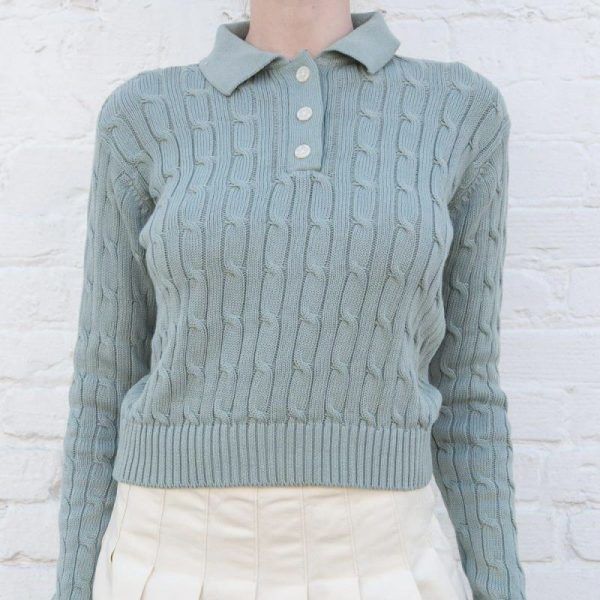 Brandy Melville, Sweaters, Brandy Melville Mint Light Sage Green Brianna  Cable Knit Sweater