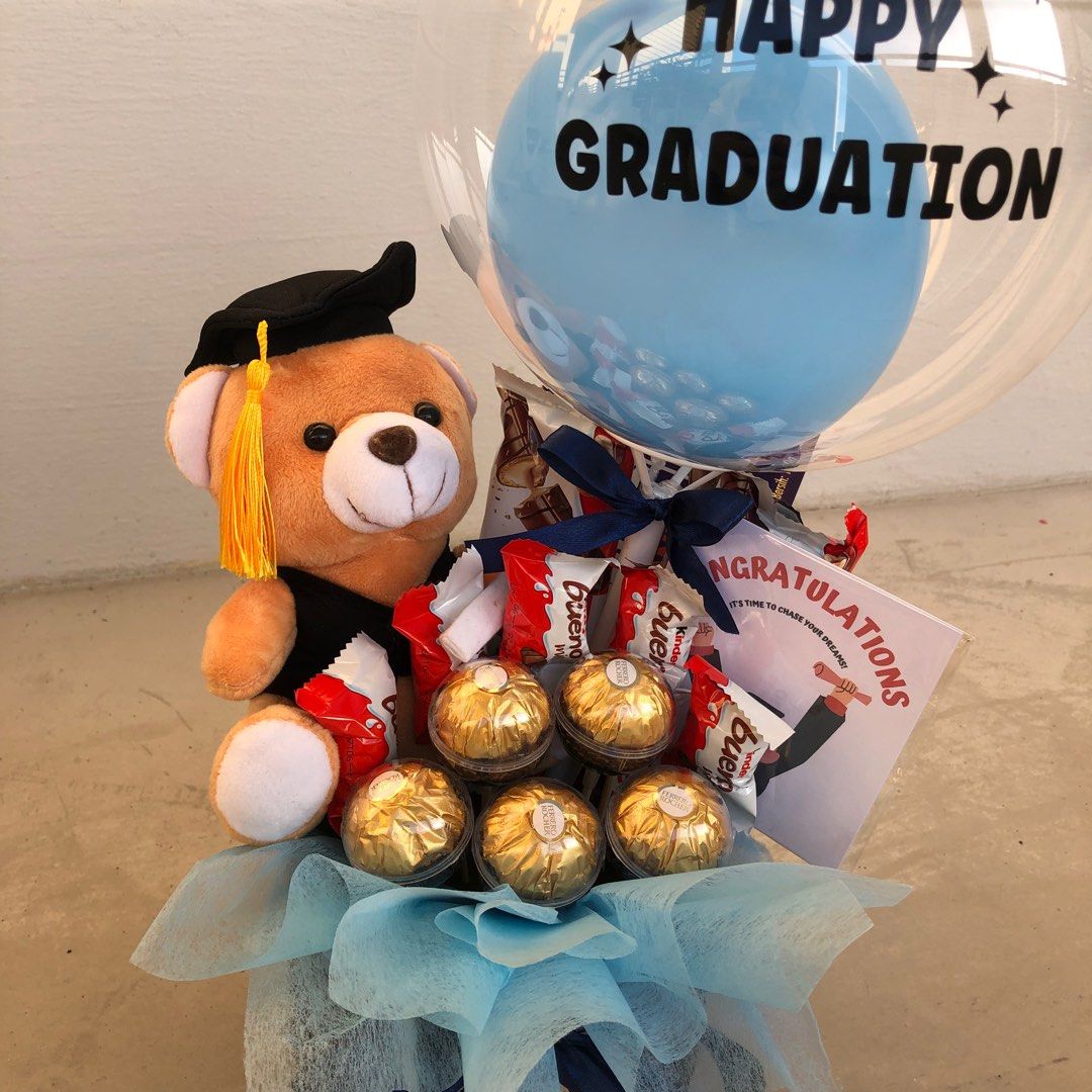 Graduation Bear & Chocolate Balloon Bouquet Box