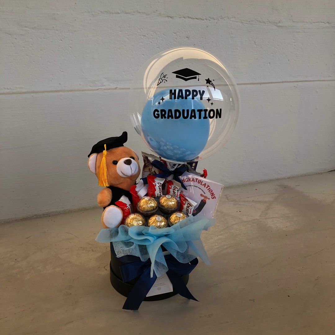 Graduation Bear & Chocolate Balloon Bouquet Box