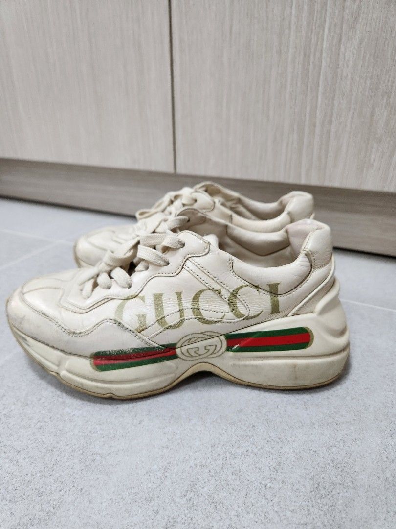 Gucci Rython Blade Letters RHYTON GUCCI LOGO LEATHER SNEAKER, 名牌, 鞋及波鞋 - Carousell