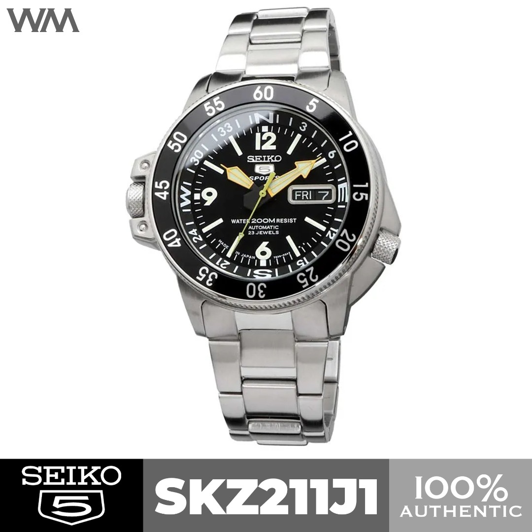 Seiko 5 Sports Atlas Land Shark Black Dial Stainless Steel Automatic ...