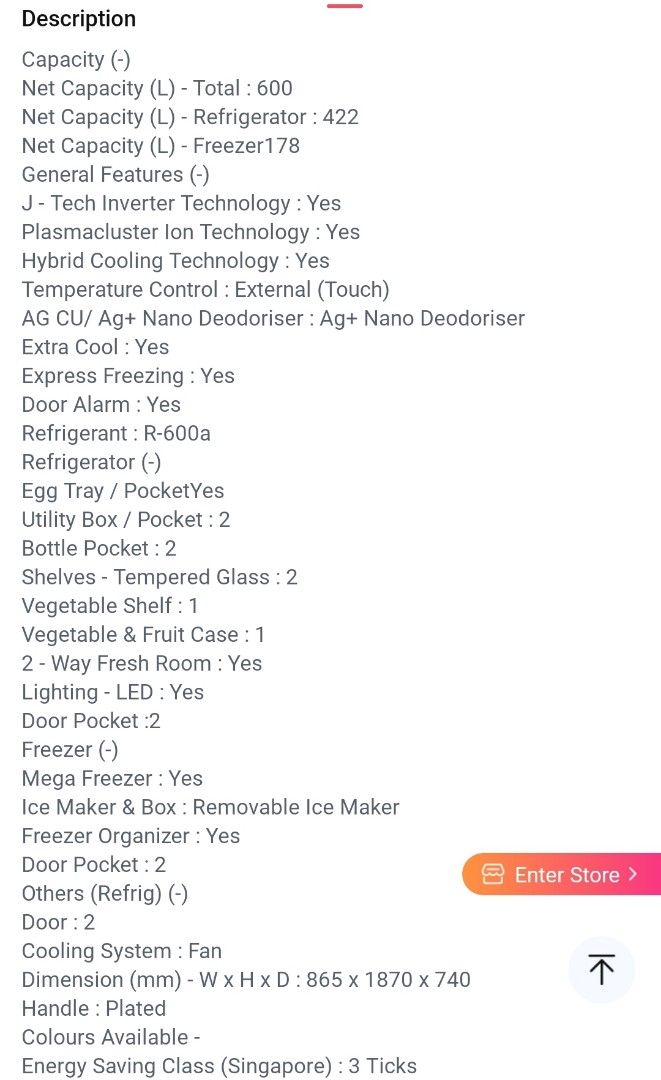 Sharp Refrigerator SJ-PG60P2-DS, TV & Home Appliances, Kitchen ...
