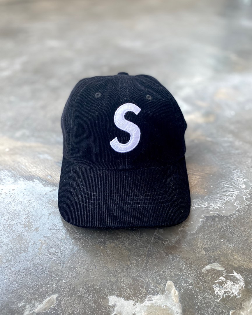 Supreme Fine Wale Corduroy S Logo 6Panel Cap (Black), Fesyen Pria