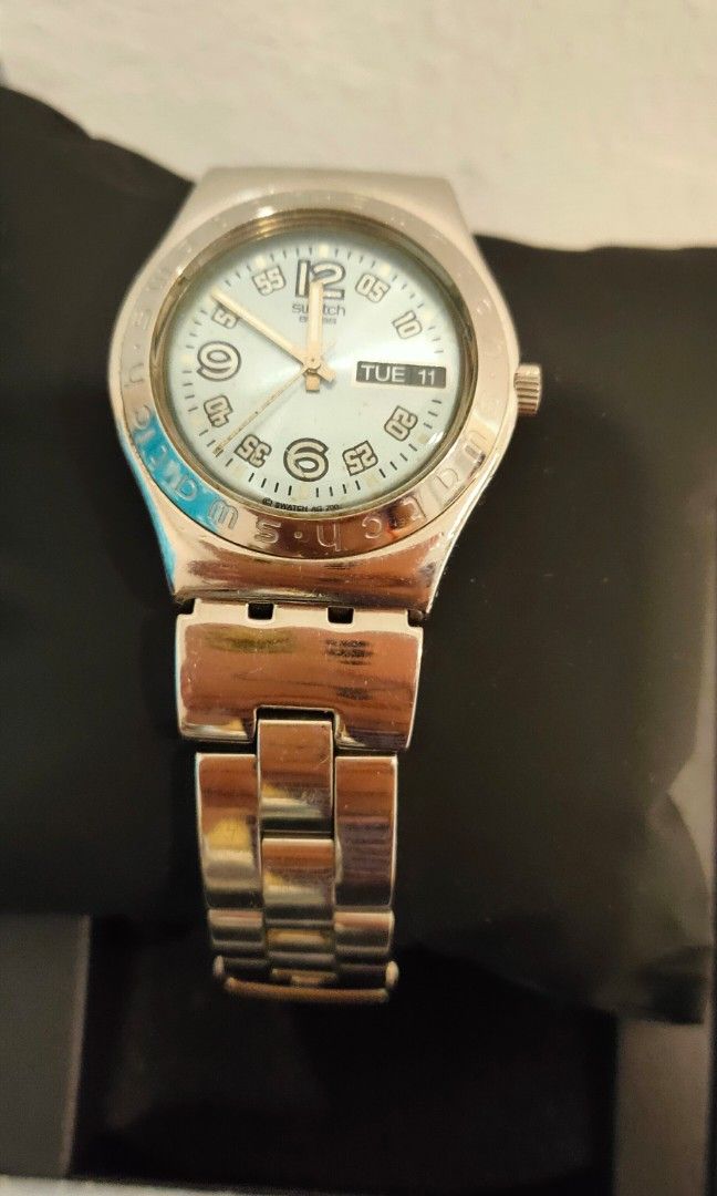 SWATCH IRONY Stainless steel Day Date blue dial watch Swiss Made