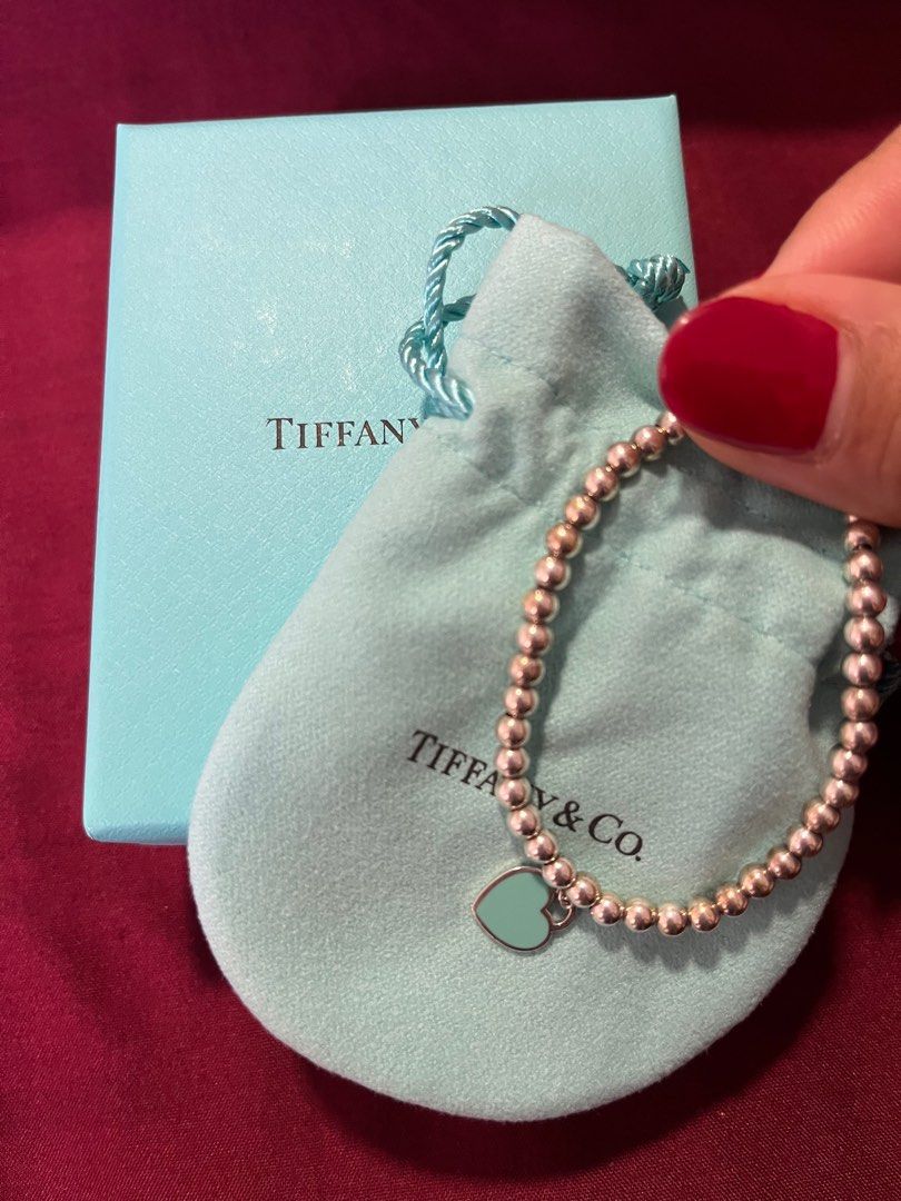 Tiffany  Co Tiffany Blue Heart Tag Bead Bracelet  Sterling Silver Charm  Bracelets  TIF226468  The RealReal