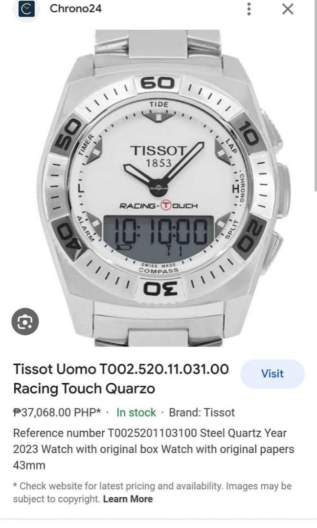 Racing touch white dial men's watch t0025201103100 sales