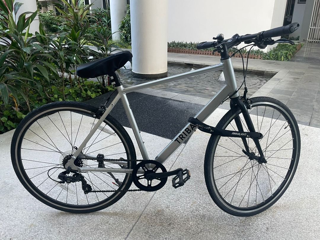 Triban RC 100 Flat Bar 7 Speed Silver Road Bike Decathlon with FREE items Sports Equipment Bicycles Parts Bicycles on Carousell