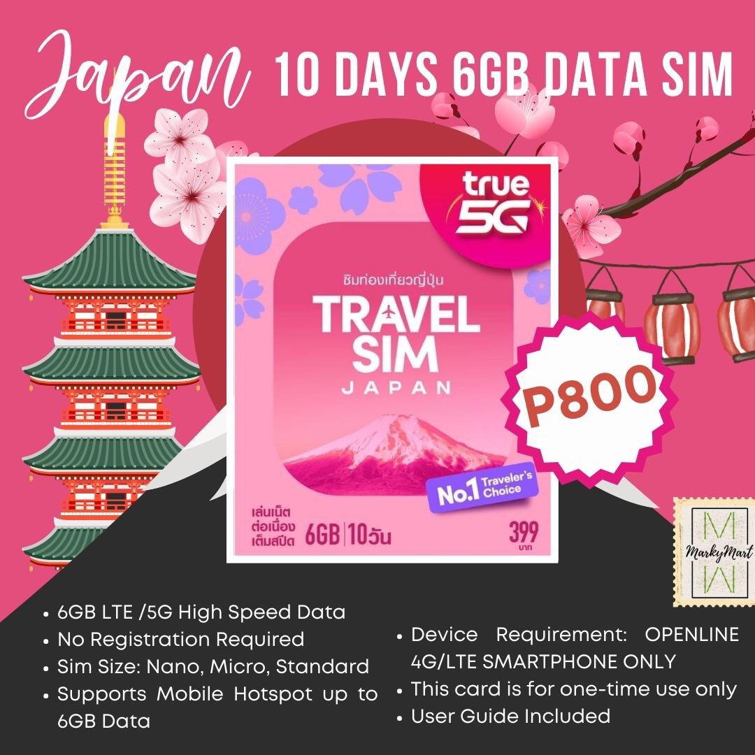TRUEMOVE Japan International Sim Card 10 Days 6GB Data, Mobile Phones