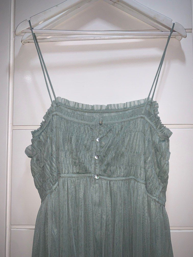 Tulle seafoam green zara dress sheer, Women's Fashion, Dresses & Sets,  Dresses on Carousell
