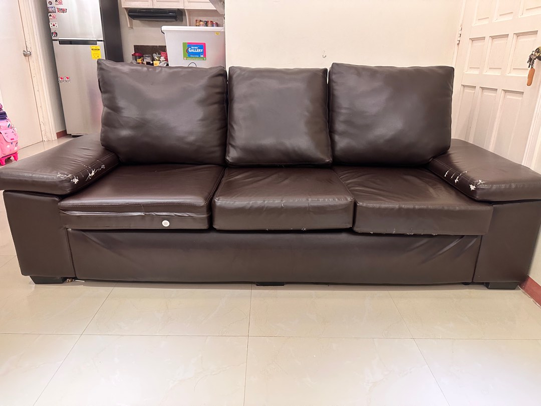 URATEX SYNTHETIC LEATHER COUCH, Furniture & Home Living, Furniture