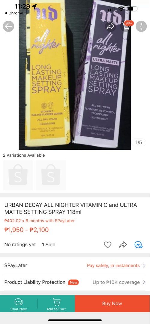 Urban Decay All Nighter Spray Ultra Matte (Category: Makeup) located in Manila. Submitted by handpickedluxph (Listing ID 1243736032, Image 3). Description: .