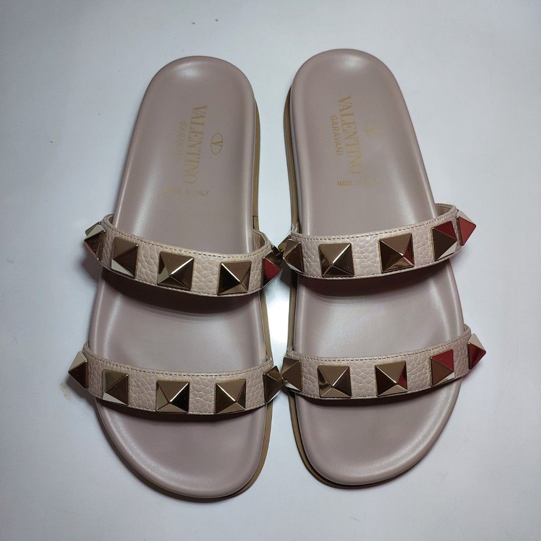 VALENTINO Macro Stud Slides Sandals Poudre 35 Luxury Sneakers