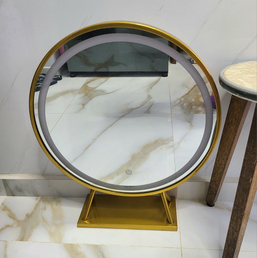 Vanity big round table stand mirror. No lights, Furniture & Home Living