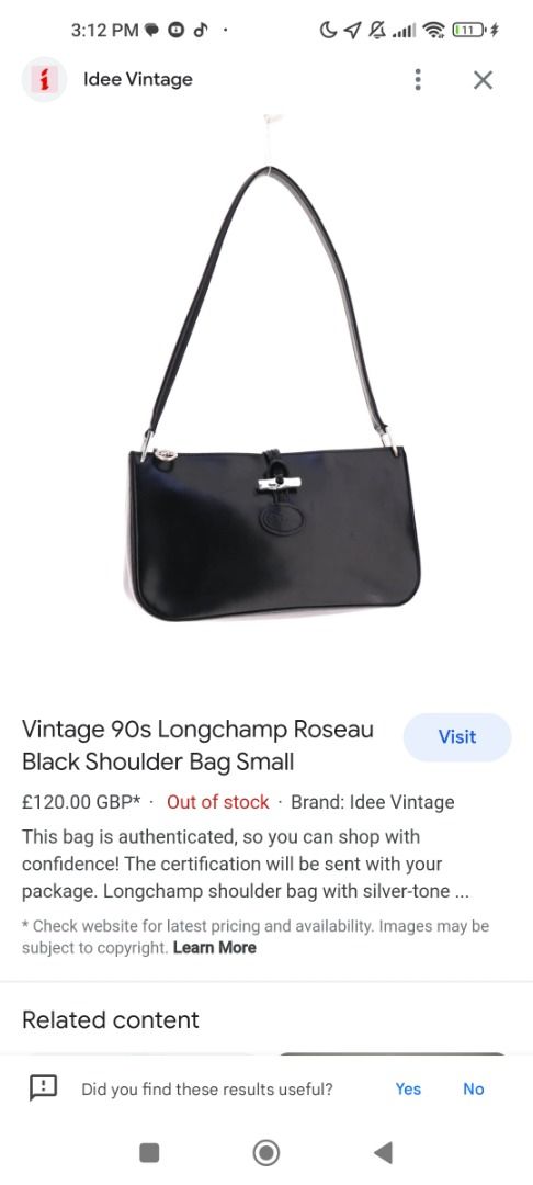 Vintage 90's LONGCHAMP ROSEAU SHOULDER BAG BLACK LEATHER Made In France