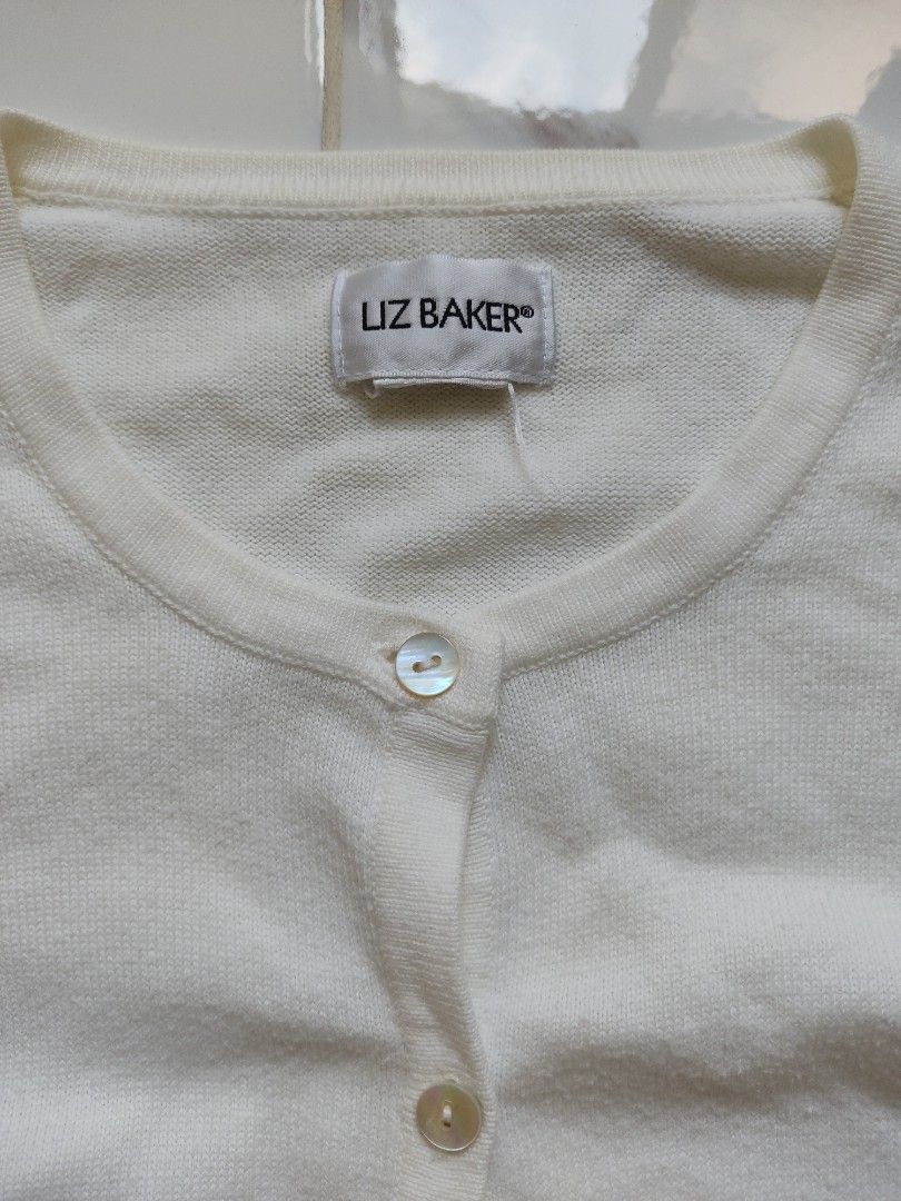 Vintage Liz Baker Mother of Pearl Buttons White Cardigan Knitted Sweater  Long Sleeve Rare High Quality Clothing, Women's Fashion, Tops, Longsleeves  on Carousell