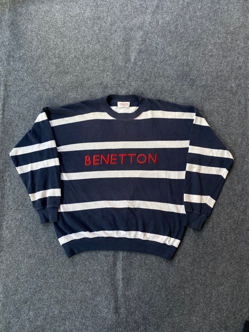 Vintage Sweatshirt Benetton Stripe, Fesyen Pria, Pakaian , Baju Luaran di  Carousell