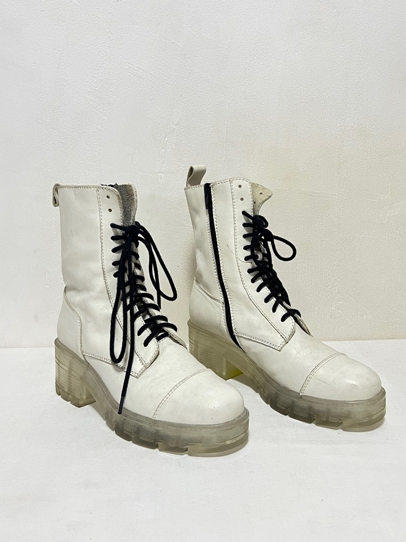 white transparent platform laceup boots, Women's Fashion, Footwear ...