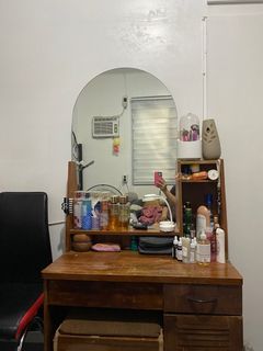 Wood vanity dresser with chair stool