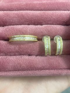 RUSH SALE!!! BELOW SRP! White gold .50 cts Natural Diamonds Half Loop Earrings  and Ring Set