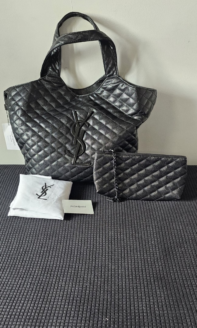 YSL iCare Quilted Tote Bag Black/White/Beige