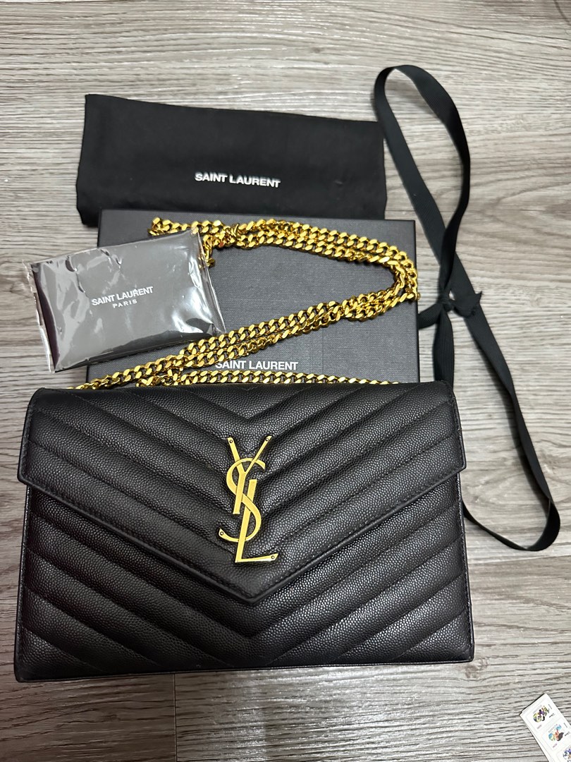 YSL WALLET ON CHAIN YSL WOC BLACK/GHW (NO RECEIPT), Luxury, Bags