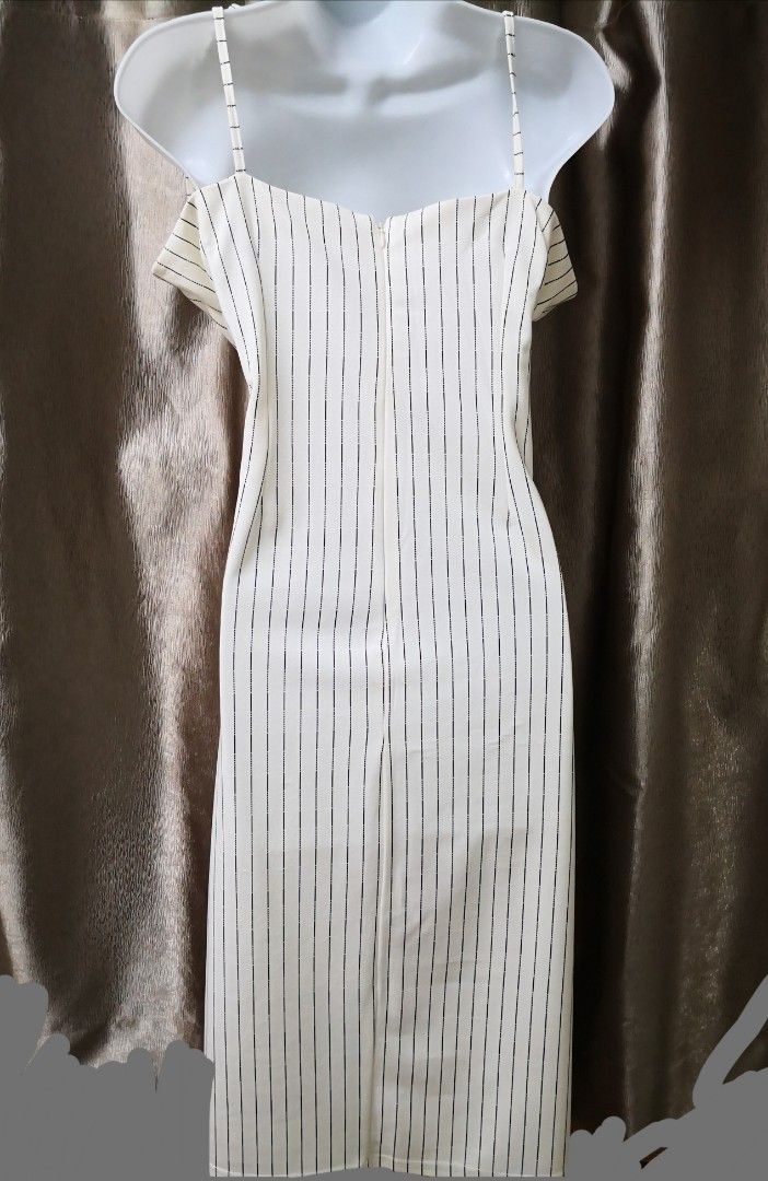 Zalora black and white stripe tie string office maternity dress L size Women s Fashion Dresses Sets Dresses on Carousell