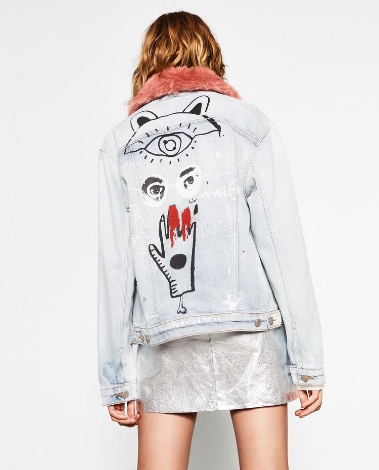 ZARA Denim Jacket With Graffiti Size XS on Carousell