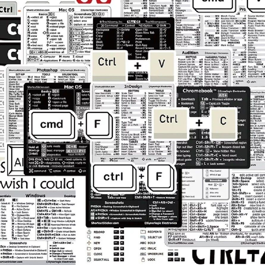 30Pcs Windows+ Word/Excel /Adobe Photoshop Keyboard Guide Shortcut ...